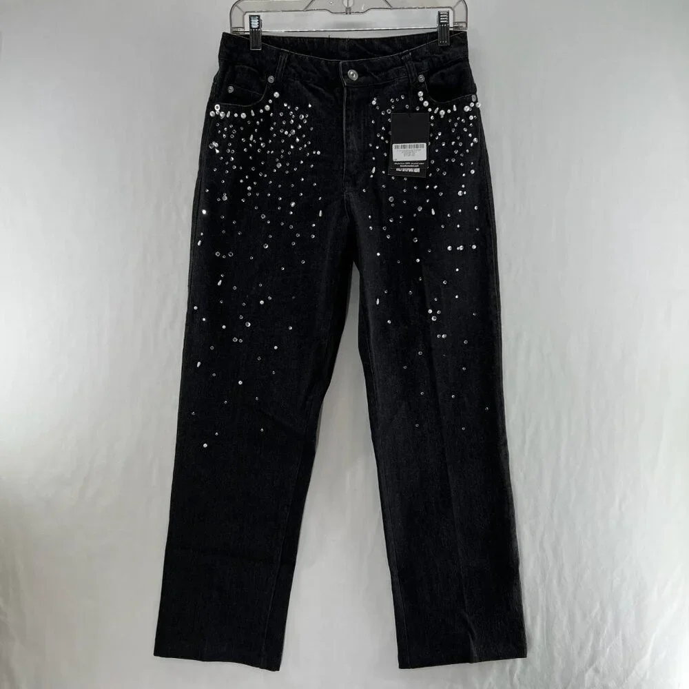Forenza Embellished Oak Vintage Denim Pants Sz 4 Straight Mid-Rise Stretch Black - Picture 2 of 14